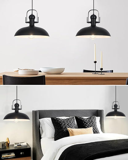 Black Pendant Lights Kitchen Island 2 Pack, Dome Pendant Light 13.8" W, Black Farmhouse Pendant Light for Kitchen Barn Hallway Porch Dining Room
