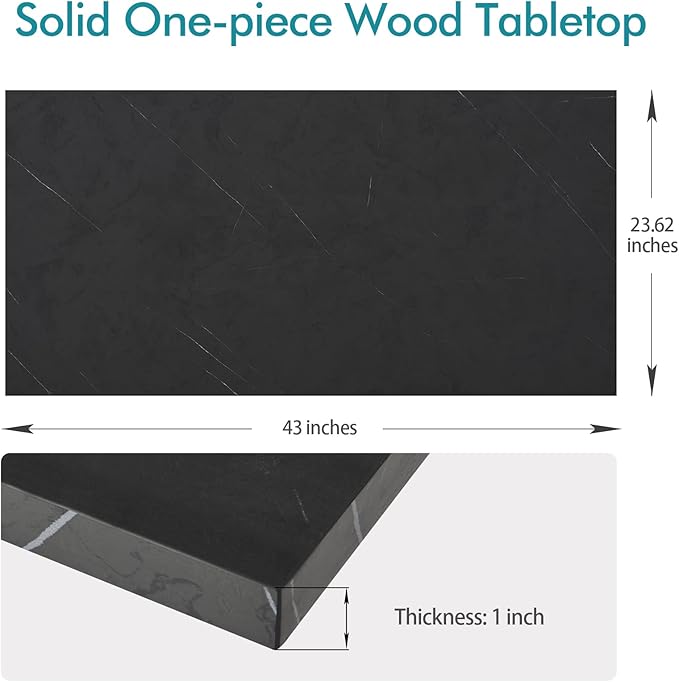 Kaboon 43x24 inches Tabletop, Solid One-Piece Desktop for Sit Stand Desk, Double Desks, L Desk DIY,Wood Countertop Home or Commercial Use,1 inch Thick, Could Atlas/Black Marble, 23.62" D x 43" W