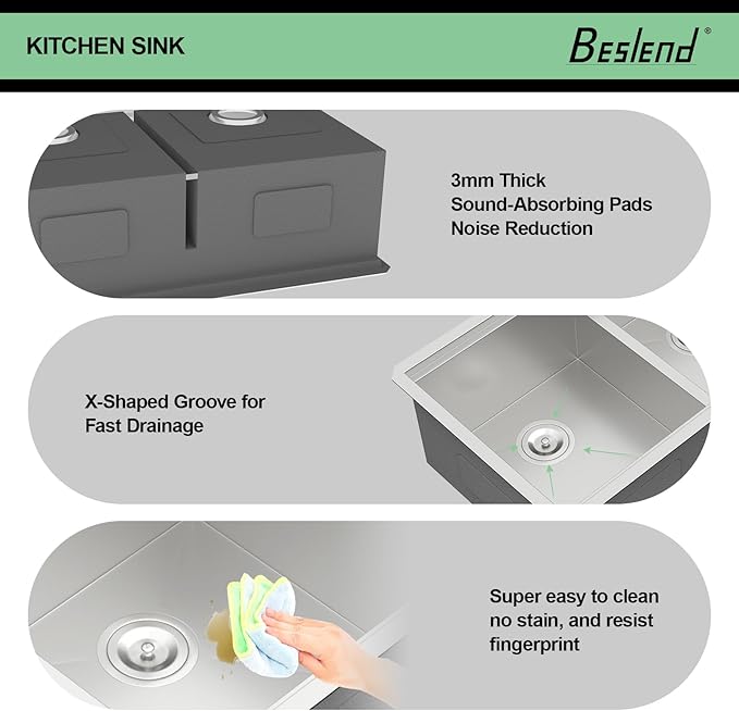33 Undermount Kitchen Sink - 33x19 Double Bowl Kitchen Sinks Workstation 16 Gauge Stainless Steel Sink Low Divide Double Basin 50/50