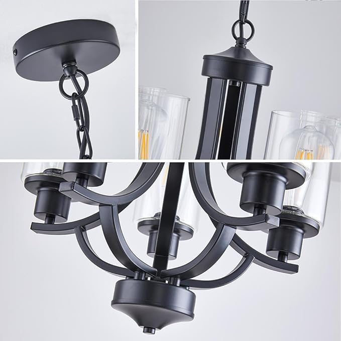 5-Light Dining Room Chandelier,Modern Small Chandeliers Black Rustic Metal Farmhouse High Ceiling Pendant Light Fixtures for Living Room,Kitchen,Foyer,Bedroom
