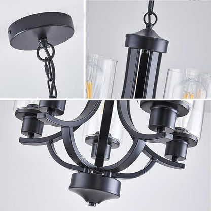 5-Light Dining Room Chandelier,Modern Small Chandeliers Black Rustic Metal Farmhouse High Ceiling Pendant Light Fixtures for Living Room,Kitchen,Foyer,Bedroom