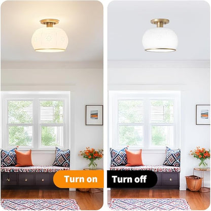 Brushed Brass Semi Flush Mount Ceiling Light with Clear Globe Glass, Modern Hallway Lighting Fixtures, Vintage Ceiling Light for Kitchen, Bedroom, Closet, Entryway, Porch