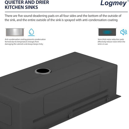 Logmey 33" Smart Dual Waterfall Sink with Digital Display,Water Purifier,Nano PVD Black Drop in Kitchen Sink with Faucet,16 Gauge Stainless Steel Sinks with Temperature Control Knob,5 Buttons,33x19x9