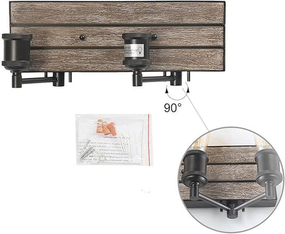 LOG BARN Farmhouse Bathroom Light Fixtures, 2 Light Vanity Lights for Bathroom, 13.8-Inch Rustic Faux Wood Bathroom Lighting Lights Over Mirror