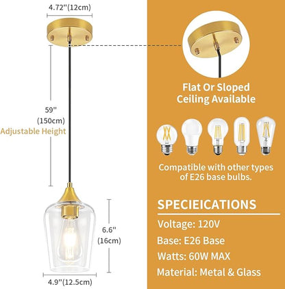 3-Pack Brushed Gold Pendant Lights Kitchen Island, Modern Glass Pendant Lighting Over Island Kitchen Hanging Light Fixtures Hallway Pendant Lights for Bathroom Dining Room Entryway Foyer Bedroom