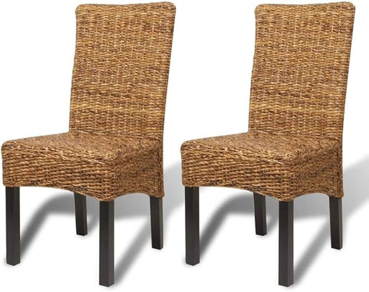 Dining Chair Set of 2 Brown Solid Mango Wood Frame with Hand Woven Abaca Basketweave Seat 19.7 x 18.5 x 38.2 in Tufted Cushion for Kitchen Dining Room Living Room Modern Farmhouse