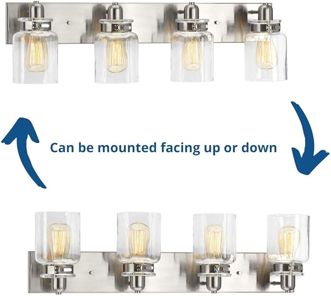 Progress Lighting P300048-009 Calhoun Collection Clear Glass Farmhouse Bath Vanity Light, 4-Light, Brushed Nickel