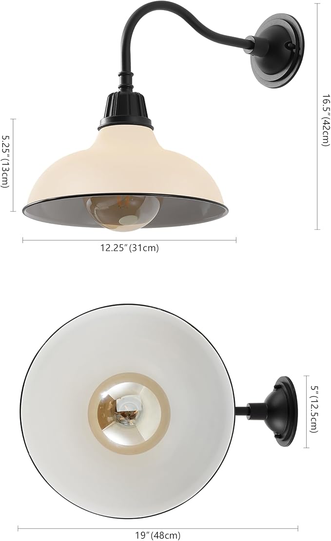 JONATHAN Y 12.25" Matte Almond/Black 1-Light Farmhouse Industrial Outdoor Sconce, LED Gooseneck Wall Light for Porch, Metal Bowl Shade, Dimmable Vintage Exterior Fixture, LED Bulb Included (JYL7613M)