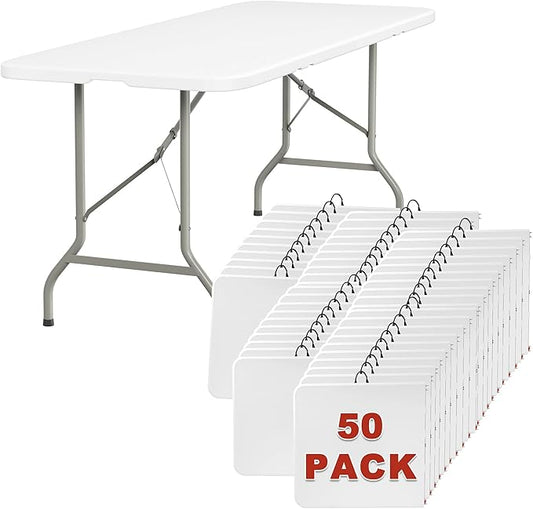 Elevon 6FT Folding Tables – Heavy Duty Portable Foldable Table with Built-in Handle, 300 lb Capacity – Ideal for Events, Parties, Crafts, Camping & Dining (50-Pack)