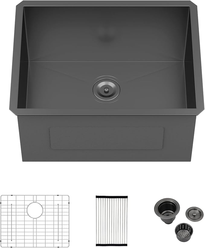 Logmey 23x18 Black Undermount Laundry Sink 23 Inch Laundry Room 12" Deep Sinks Handmade 16 Gauge Heavy Duty Stainless Steel Large Capacity Utility Washing Tub for Home & Commercial Use
