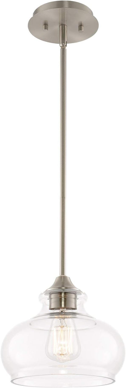 Kira Home Harlow 9" Modern Schoolhouse Pendant Light with Clear Glass Shade, Industrial Farmhouse Silver Hanging Light with Schoolhouse Glass, Brushed Nickel Finish