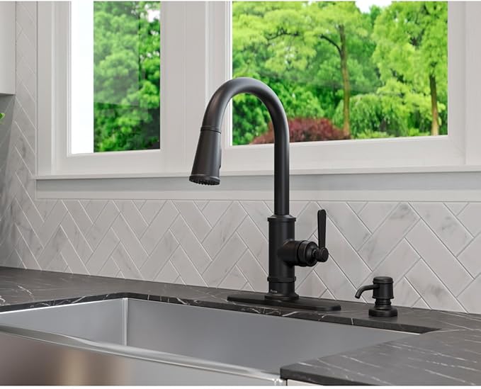 Pfister, GT529-TDD, Port Haven 1.8 GPM Deck Mounted Pull Down Kitchen Faucet, Polished Nickel