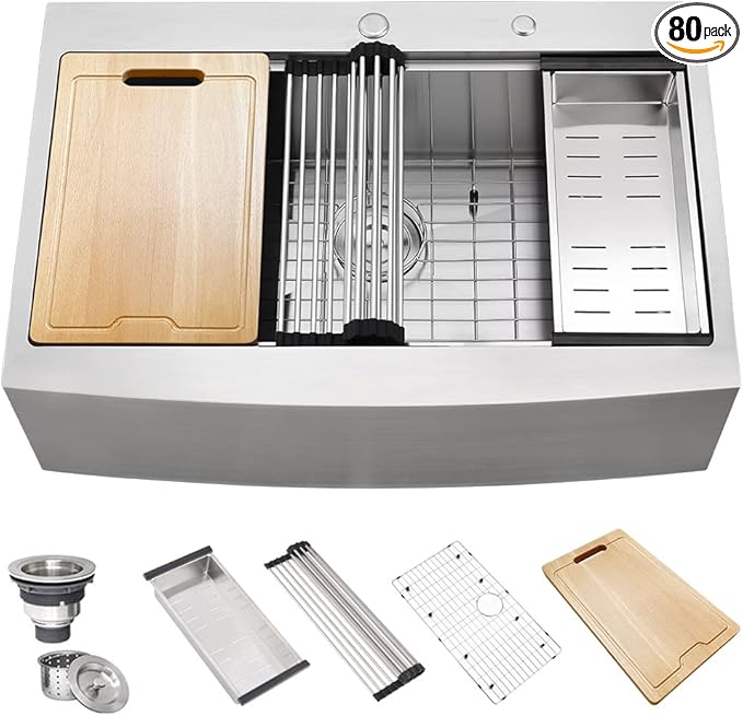 36 Inch Stainless Steel Farmhouse Sink Drop In-Hovheir 36x22 Drop In Top Mount Farm Sink Workstation 16 Gauge Stainless Steel Single Bowl Deep Kitchen Sinks Apron Sinks with Cutting Board