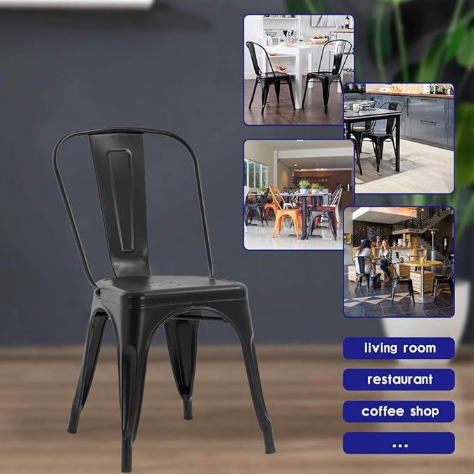 BestOffice 18 Inch Metal Chairs Set of 4 Metal Stackable Patio Seat Height Café Restaurant Dining Chairs Indoor Outdoor with Waterproof Tolix Side