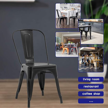 BestOffice 18 Inch Metal Chairs Set of 4 Metal Stackable Patio Seat Height Café Restaurant Dining Chairs Indoor Outdoor with Waterproof Tolix Side