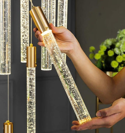HAIXIANG 13FT High Ceiling Chandelier for Entryway Modern Crystal LED Light Glam Chandeliers for Living Room Foyer Sloping Ceiling Pendant Lighting Fixture 24-Lights Gold