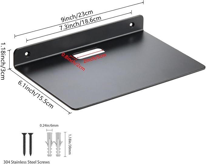 Floating Wall Shelves, 3.0mm Thick Aluminium Alloy Small Floating Shelf, Suitable for Bedroom, Living Room, Bathroom, Kitchen, Office Etc(Black, 9 Inch), 9 inch Wide Shelf