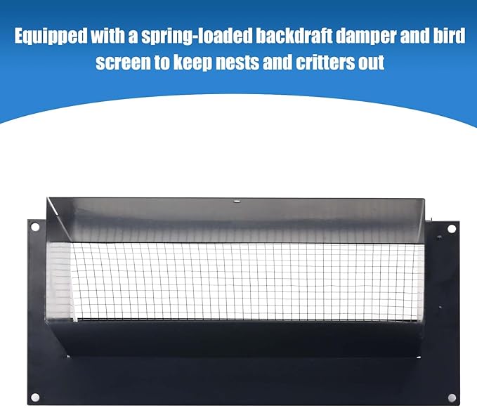 10 Inch Wall Vent Cap for Microwave Kitchen Range Hood Exhaust for 3-1/4"x10" Rectangular Duct Exhaust Vent Cap with Damper and Screen for Range Hood Kitchen Dryer Bath, Black