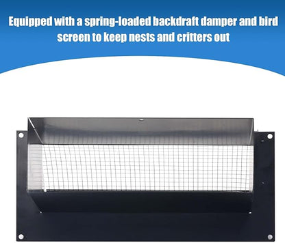 10 Inch Wall Vent Cap for Microwave Kitchen Range Hood Exhaust for 3-1/4"x10" Rectangular Duct Exhaust Vent Cap with Damper and Screen for Range Hood Kitchen Dryer Bath, Black