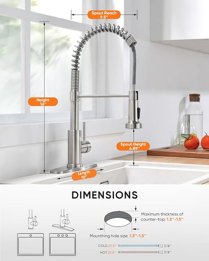 OWOFAN Kitchen Faucet with Pull Down Sprayer Industrial 1 Handle 1 Hole Or 3 Hole Faucet for Farmhouse Camper Laundry Utility Rv Wet Bar Sinks Stainless Steel Brushed Nickel
