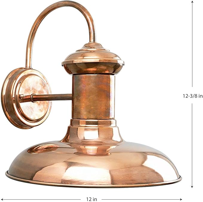 Progress Lighting Brookside Collection 1-Light Outdoor Wall Light, Exterior Wall Lights for Garage Lights, Porch Light, Garages, 12" by 12.375", Copper Finish