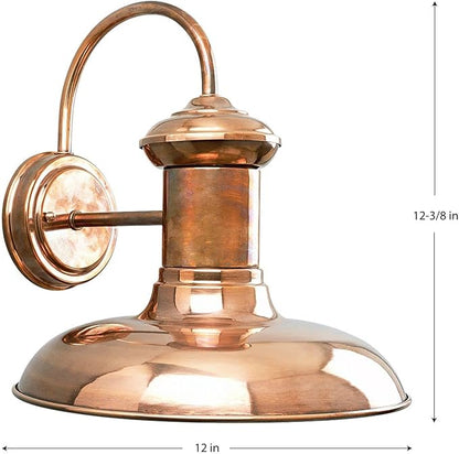 Progress Lighting Brookside Collection 1-Light Outdoor Wall Light, Exterior Wall Lights for Garage Lights, Porch Light, Garages, 12" by 12.375", Copper Finish