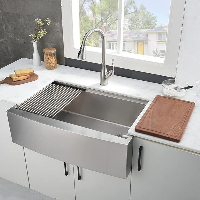 33 Inch Farmhouse Sink For Kitchen, 33x22 Inch Stainless Steel Farm Sink Undermount Apron Front 16 Gauge Single Bowl Workstation Kitchen Sink