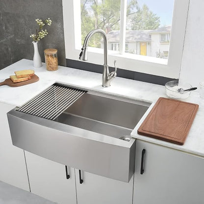 33 Inch Farmhouse Sink For Kitchen, 33x22 Inch Stainless Steel Farm Sink Undermount Apron Front 16 Gauge Single Bowl Workstation Kitchen Sink