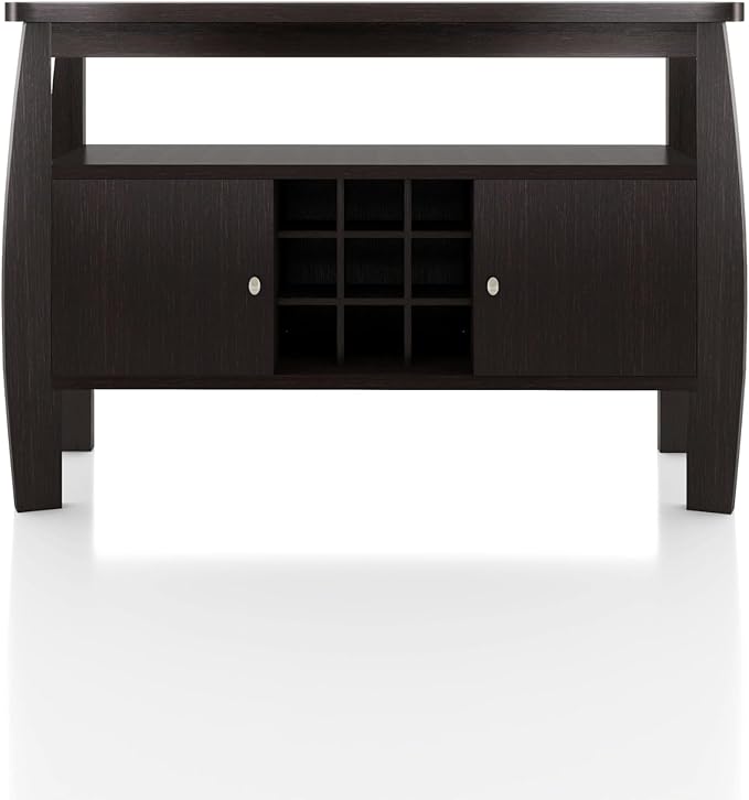 Furniture of America Clyton Modern Kitchen Buffet Storage Cabinet with Doors and Shelves, Wood Sideboard Table, Coffee Bars & 9 Grid Wine Rack, for Dining, Living Room, Dark Espresso
