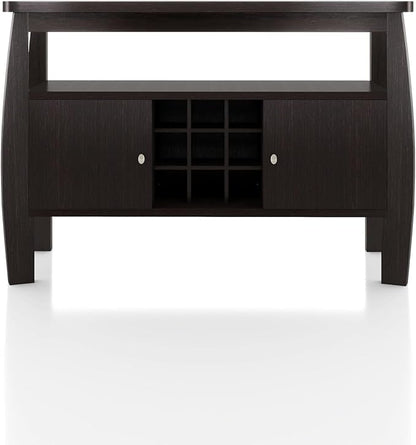 Furniture of America Clyton Modern Kitchen Buffet Storage Cabinet with Doors and Shelves, Wood Sideboard Table, Coffee Bars & 9 Grid Wine Rack, for Dining, Living Room, Dark Espresso