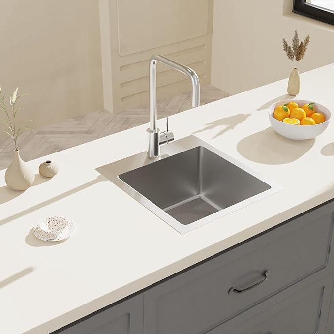15" x 17" Drop in Bar Sink 304 Stainless Steel Single Bowl Kitchen Sink with Drain Kit, Brushed