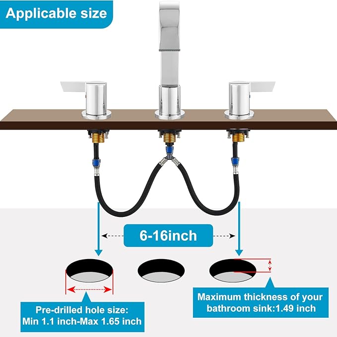 Midanya 8 inch Widespread Bathroom Sink Faucet,Modern Waterfall 3 Hole 2 Handles Bathroom Faucet 8" Vanity Faucets with Pop Up Drain and Water Supply Lines,Polish Chrome