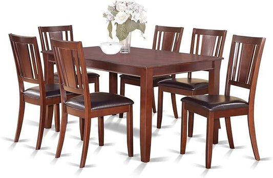 HomeStock 7 Piece Kitchen Table & Chairs Set Consist of a Rectangle Dining Room Table and 6 Faux Leather Upholstered Dining Chairs, 36x60 Inch, Mahogany