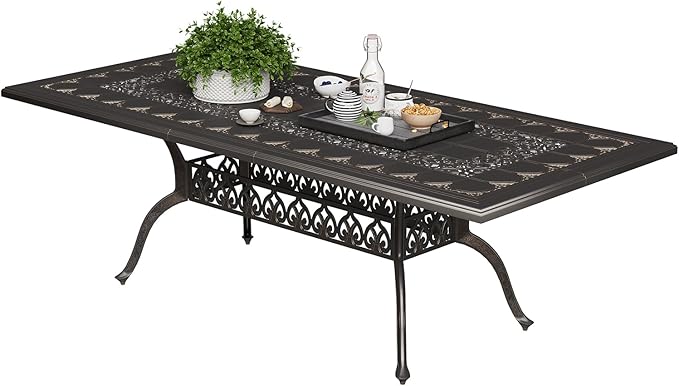 GarveeLife Cast Aluminum Outdoor Dining Table, 86.6 in Patio Dining Table with Adjustable Foot Pads for Garden, Backyard, Deck, Dark Bronze