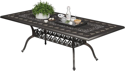 GarveeLife Cast Aluminum Outdoor Dining Table, 86.6 in Patio Dining Table with Adjustable Foot Pads for Garden, Backyard, Deck, Dark Bronze