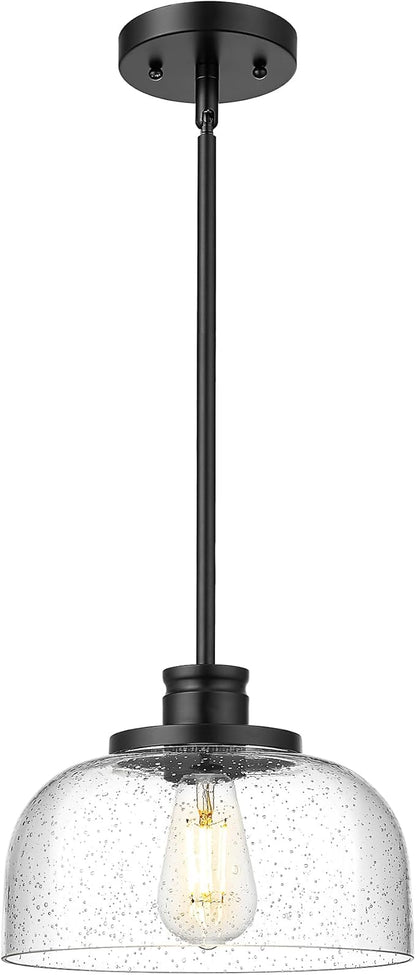 Emak Modern Black Pendant Light, 10 Inch Large Pendant Lights Kitchen Island with Seeded Glass Shade, Farmhouse Kitchen Island Lighting for Dining Room, Bathroom, Bar, PL131-BK-SG