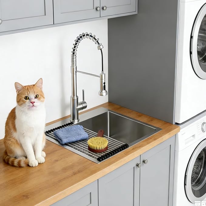 Lordear 25 Inch Drop In Utility Sink Laundry Room T304 16 Gauge Stainless Steel 12 Inch Deep Basin Sink Single Bowl 25x22