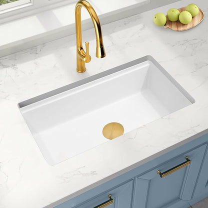 White Undermount Kitchen Sink 32 X 18 inch,Granite Composite Kitchen Sink Undermount/Drop In,Large Single Bowl Workstation Kitchen Sinks (White, 32" X 18")