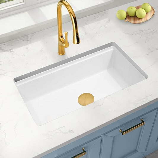 White Undermount Kitchen Sink 32 X 18 inch,Granite Composite Kitchen Sink Undermount/Drop In,Large Single Bowl Workstation Kitchen Sinks (White, 32" X 18")
