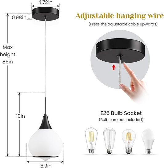 Pendant Light Fixtures Kitchen: Matte Black Farmhouse Island Light with Clear Glass - 6 Inch Mid Century Globe Kitchen Lighting Chandeliers Ceiling for Dining Room