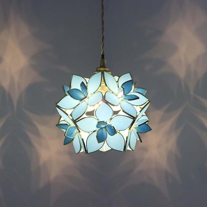 Bieye L11023 Petals Tiffany Style Stained Glass Ceiling Pendant Light for Home Decoration (Sky Blue, 8" Rose Lily)