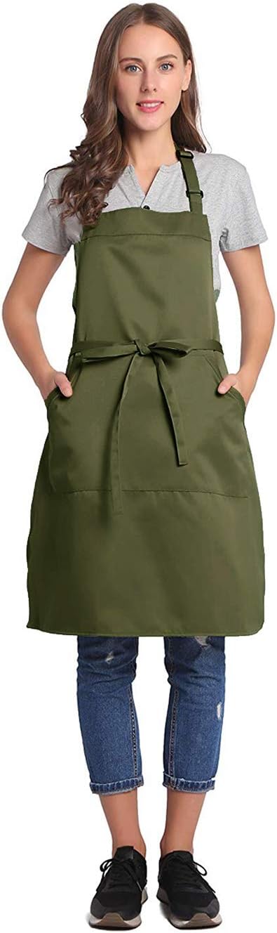 BIGHAS Adjustable Bib Apron with Long Ties for Women Men 18 Colors Chef Kitchen Cooking
