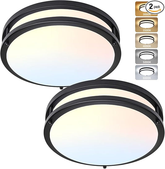 Black Flush Mount Ceiling Light - 2 Pack 24W 3000K/3500K/4000K/5000K/6000K Dimmable 10 Inch Led Ceiling Light Fixture for Bedroom Bathroom Kitchen Hallway (2, Black, 10 Inch)