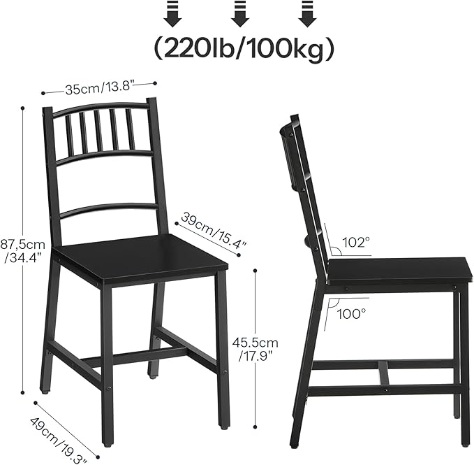 HOOBRO Dining Chairs Set of 2, Wooden Kitchen Chairs with Metal Frame, Industrial Dining Chairs with Back, Easy to Assemble, Farmhouse Dining Chairs for Living Room, Black BB39CD01