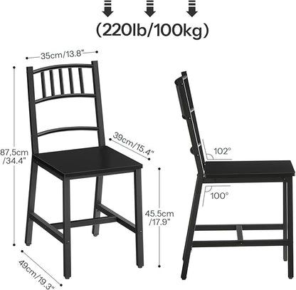 HOOBRO Dining Chairs Set of 2, Wooden Kitchen Chairs with Metal Frame, Industrial Dining Chairs with Back, Easy to Assemble, Farmhouse Dining Chairs for Living Room, Black BB39CD01