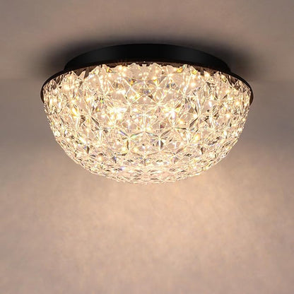12’’ Modern Crystal Chandelier, LED Flush Mount Ceiling Light Fixture, 3/4/5000K Dimmable Ceiling Lamp for Dining Room, Entryway, Kitchen, Closet, Living Room, Bedroom, Hallway ETL Listed Black