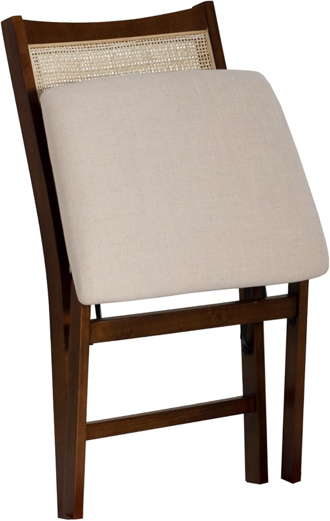 Powell Kasi Brown and Natural Rattan Cane Fully Assembled Foldable Wooden Dining Side Chair