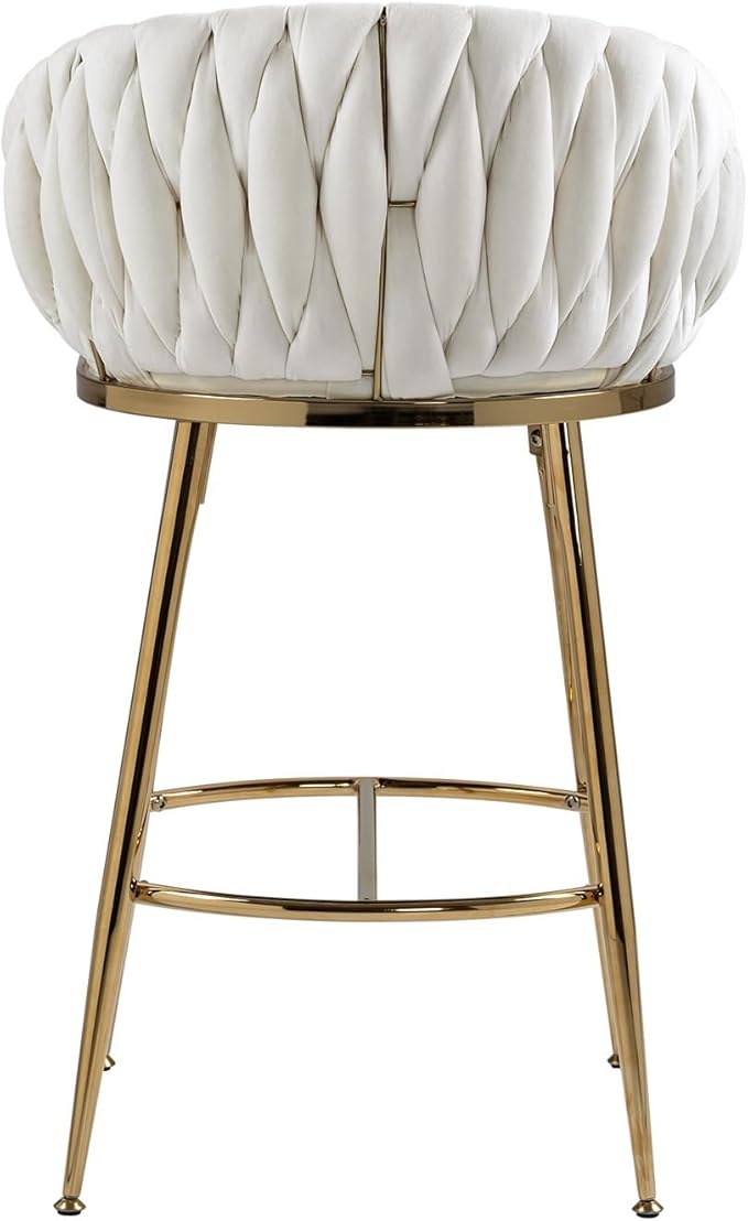 26'' Counter Height bar stools Set of 2 Kitchen Island Counter bar Stool with Hand- Wave Back, Golden Chromed Base and footrest,for Living Room