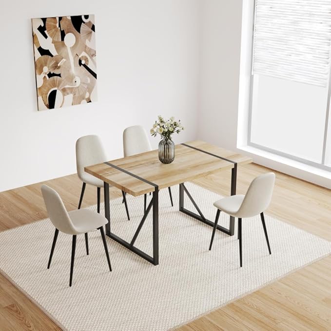 Dining Table with Rustic Industrial Design and Sturdy Metal Frame for Kitchen or Living Room Use