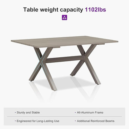 PURPLE LEAF Outdoor Dining Set with Waterproof Furniture Cover 7-Piece All-Weather Patio Set for 6 with Champagne Aluminum Table Rope Weave Chairs and Cushions, Champagne